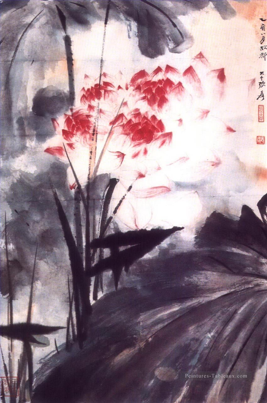 Chang Dai chien Lotus 13 encre de Chine ancienne Peintures à l'huile